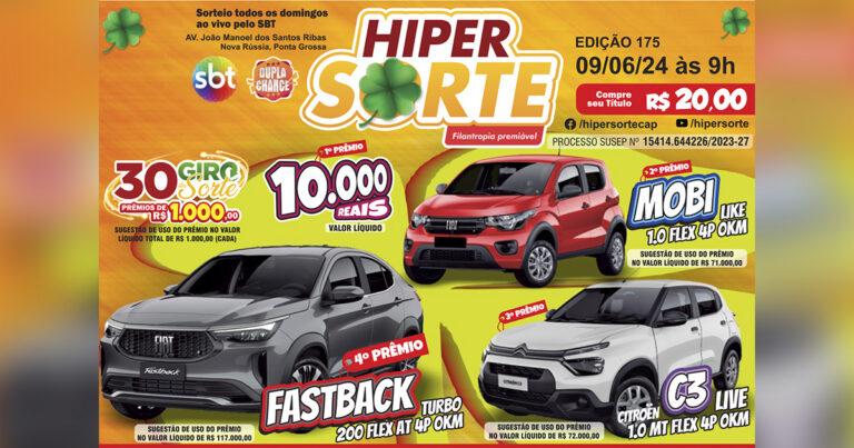 Hiper Sorte tem sorteio de 3 veículos e 10 mil reais para o Dia dos Namorados